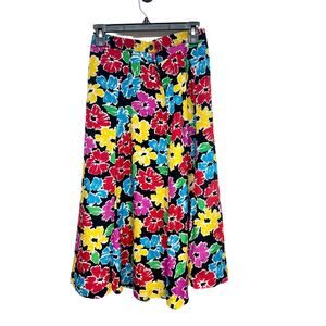 Vintage 80's Liz Claiborne Vibrant Colorful Floral Long Skirt Dress Fits S 28"W